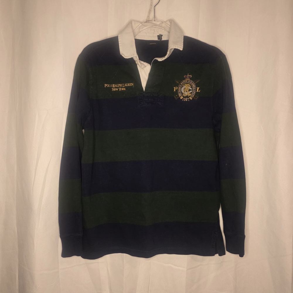 Polo by Ralph Lauren Men's Green and Blue Striped Sweater